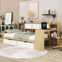 2 Drawers Wood Daybed with Built-in-Desk and Bookcase by Millwood Pines