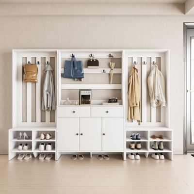 30 Pair Shoe Cabinet With Drawers, Entryway Shoe Storage Organizers With Door Cabinet & Hall Tree by Hokku Designs