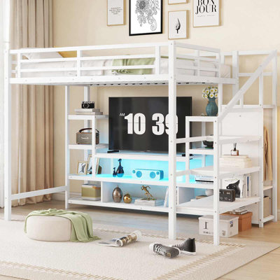 Full Size Metal Loft Bed With TV Cabinet, Kids Full Size Loft Bed by Harriet Bee