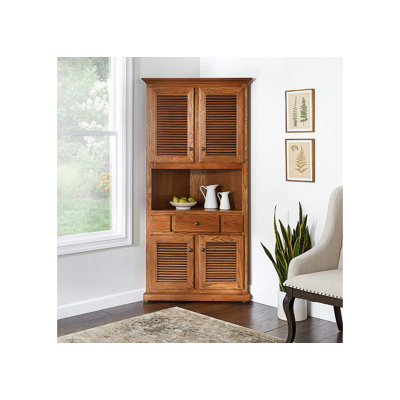 Classic Oak Corner Dining Hutch with shutter doors by Red Barrel Studio