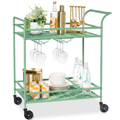 2-Tier Rolling Bar Cart Indoor/Outdoor W/ Storage Shelves, Wine Rack, Lockable Wheels by Ebern Designs