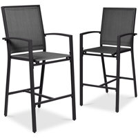 Outdoor Barstools Set Of 2, Bar Height Patio Chairs W/ All-Weather Mesh