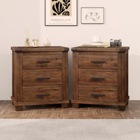 Rustic Three Drawer Reclaimed Solid Wood Farmhouse Nightstand Set Of Two by Rosalind Wheeler