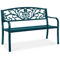 Outdoor Steel Bench Garden Patio Porch Furniture W/ Floral Design Backrest by Alcott Hill