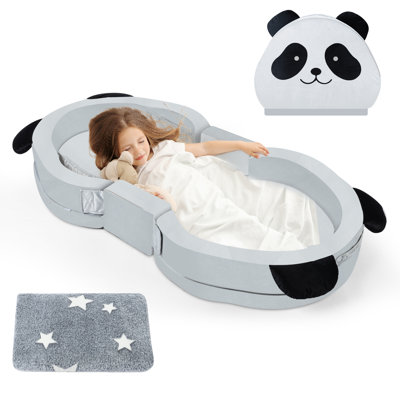 KIPU Foldable Toddler Travel Bed, Portable Floor Bed for Kids with Washable Cover, Toddler Cots for Sleeping with Adorable Panda Design, No Assembly R by ROVRAk