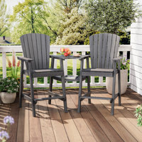 Davonia HDPE Tall Outdoor Adirondack Chair Set with DoubleRemovable Trays in Gray by Red Barrel Studio