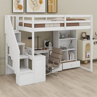 Loft Bed With L-Shaped Desk And Drawers, Cabinet And Storage Staircase by Harriet Bee