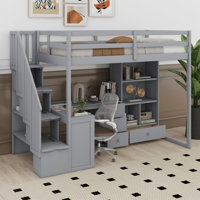 Loft Bed With L-Shaped Desk And Drawers, Cabinet And Storage Staircase by Harriet Bee