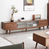 North America A Grade Solid Red Oak TV Cabinet With Chinese Changhong Glass Doors, Two Drawer Storage Space TV Standing