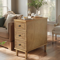 Solid Wood End Table, Fully Assembled Narrow Side Table with 3 Drawers by Red Barrel Studio
