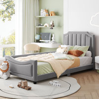 Twin Size Upholstered Daybed With Classic Stripe Shaped  Headboard