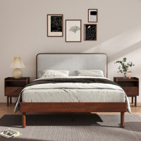 Wyller 3-Piece Bedroom Set, Platform Bed With Two Nightstands, Natural Walnut, Queen by Ebern Designs