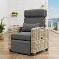 Rattan Outdoor Recliner Chair with Independent Adjustable Backrest and Footrest, Reclining Patio Chairs with Air Pump 150° Lay Flat, Patio Recliner wi