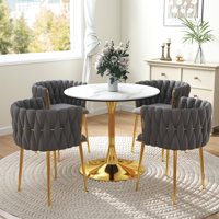 Round Pedestal Dining Set with Woven Dining Chair by Mercer41