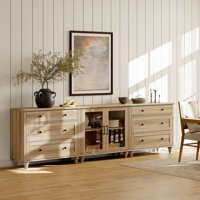 Sideboard Buffet Cabinets With 2-Glass Door, 3-In-1 Kitchen Storage Cabinets, Wood Coffee Bar Tables With Adjustable Shelf & 6 Drawers For Dining Room