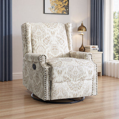 Upholstered Classic Wing Back Manual Handle Swivel Rock Glider Recliner with Naihead Trims by Winston Porter