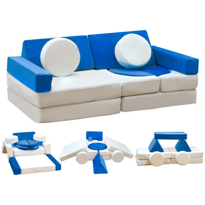 13-Piece Convertible Kids Play Couch Set | Washable Modular Foam Sofa with Velvet Covers, Space-Safe Toddler Furniture for Indoor/Outdoor Playrooms by Latitude Run