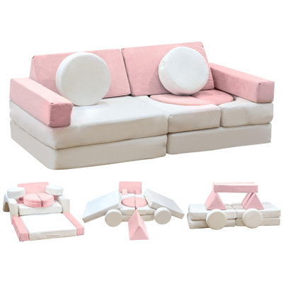 13-Piece Convertible Kids Play Couch Set | Washable Modular Foam Sofa with Velvet Covers, Space-Safe Toddler Furniture for Indoor/Outdoor Playrooms by Latitude Run