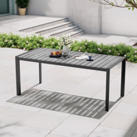 Rectangular Outdoor Dining Table with Umbrella Hole and Aluminum Frame by Latitude Run