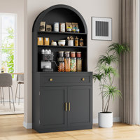 70" Tall Arched Kitchen Pantry, Modern Kitchen Storage Cabinets with Open Shelves by Ebern Designs