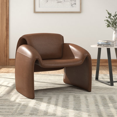 Gainsborough Round Arm Accent Chair - Brown Vegan Leather by Ivy Bronx