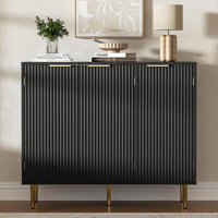 Fluted Buffet Sideboard With 3 Doors, Modern Accent Cabinet With Adjustable Shelves, Kitchen Storage With Golden Handles, Coffee Bar For Kitchen, Dini by Mercer41