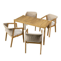 Bridger Outdoor 5-Piece Modern Minimalist Acacia Wood Dining Set With Cushions