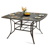 Patio Cast Aluminum High Bar Table For 6-8, Outdoor 63.98" Large Square High Dining Table With 2.2" Umbrella Hole, Weather-resistant Patio Dining Tabl by World Menagerie