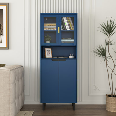 Tall Storage Bookcase With 2 Glass Display Door & 2 Doors, Tall Kitchen Pantry Cabinet With Handles, Modern Cabinet Freestanding Living Room by Dakota Fields