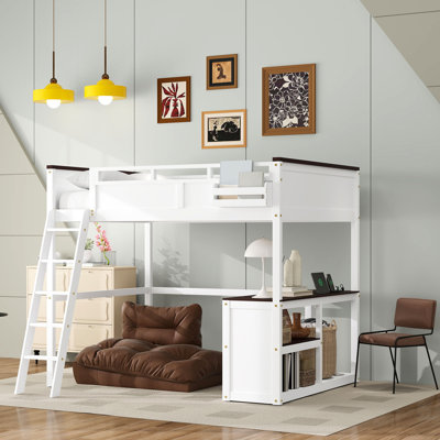 Queen Platforms Loft Bed With Built-In Desk by Harriet Bee