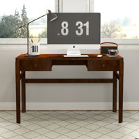Brown Solid Wood Desk With Drawers, Classic Solid Wood Desk For Study, Office by Latitude Run