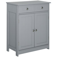 Kleankin Bathroom Floor Cabinet, Wooden Bathroom Cabinet With 2 Doors, 2 Drawers And Adjustable Shelf, Freestanding Storage Cabinet For Bathroom, Grey