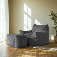 Large Corduroy Bean Bag Chair with Ottoman Memory Foam Lazy Floor Sofa