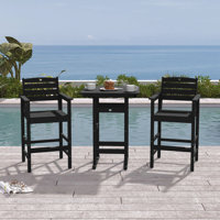 3-Piece Bar Height Patio Table and Chairs Set HDPE Wood Grain Outdoor Bar Table and Chairs with Heart Cutout Design( 3-Piece) by Red Barrel Studio