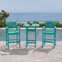 3-Piece Bar Height Patio Table and Chairs Set HDPE Wood Grain Outdoor Bar Table and Chairs with Heart Cutout Design( 3-Piece) by Red Barrel Studio
