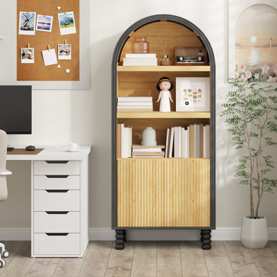 5 - Tier Arched Bookcase With Open Shelves And Cabinet by Lark Manor