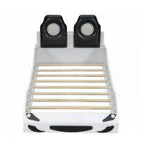 Race Car-Shaped Platform Bed With LED And Upholstered Backrest by Zoomie Kids