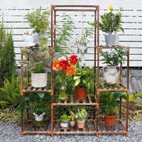 Large 8 Tier Plant Rack with 12 Pot Capacity, Indoor-Outdoor Tall Shelf Made of Pine Wood for Corner Plant Display by Arlmont & Co.