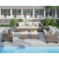 5 Piece Rattan Outdoor Sectional Seating Group with Cushions by Lark Manor