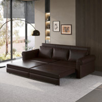 King Pull Out Sofa Bed, 3-in-1 Faux Leather Convertible Sleeper Sofa by Red Barrel Studio