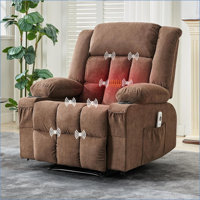 Recliner Chair, Manual Reclining Sofa with Massage and Heat, Comfy Overstuffed Rocking Chair with 3 Positions, 2 Side Pockets, 2 Front Pockets, and Cu by Latitude Run
