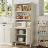 71" Pantry Cabinet With 2 Doors, Tall Kitchen Pantry Storage Cabinet With Adjustable Open Shelves, Kitchen Hutch Cabinets For Living Room, Dining Room by George Oliver