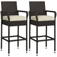 Outdoor PE Rattan Patio Bar Stools with Cushions by Ebern Designs