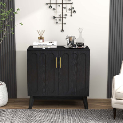 Mid-Century Modern Fluted Sideboard Cabinet With Adjustable Shelves & Solid Wood Legs by Lark Manor