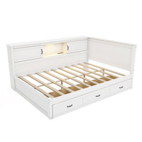 L-Shaped Bed Frame With Drawer And Bookcase, Corner Bed With Led Downlight And Usb Port by Orren Ellis