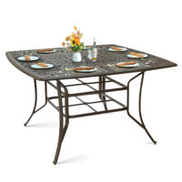 Patio High Bar Dining Table For 8 Person, All Weather Cast Aluminum 64" Large Square High Top Dining Table With 2.2" Umbrella Hole, Patio Bar Height by World Menagerie