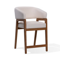 Enzo Counter Height Counter Stools, 24" H Seat Height Upholstered Performance Fabric Counter Stools, Barstools Cream, Walnut Finish Solidwood Frame by Red Barrel Studio