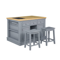 Posie Kitchen Island With 2 Stools