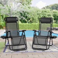 Set of 2 Outdoor Zero Gravity Chaise Lounge Chairs, Folding, Reclining Patio Seats with Cup Holder & Headrest