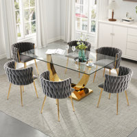 Rectangle Pedestal Dining Set with Woven Dining Chair by Mercer41